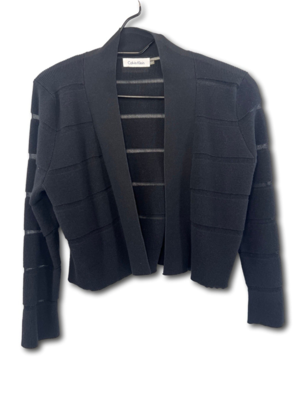 Calvin Klein Women’s Cardigan Sweater Cropped Stripped Sheer Black Size Medium
